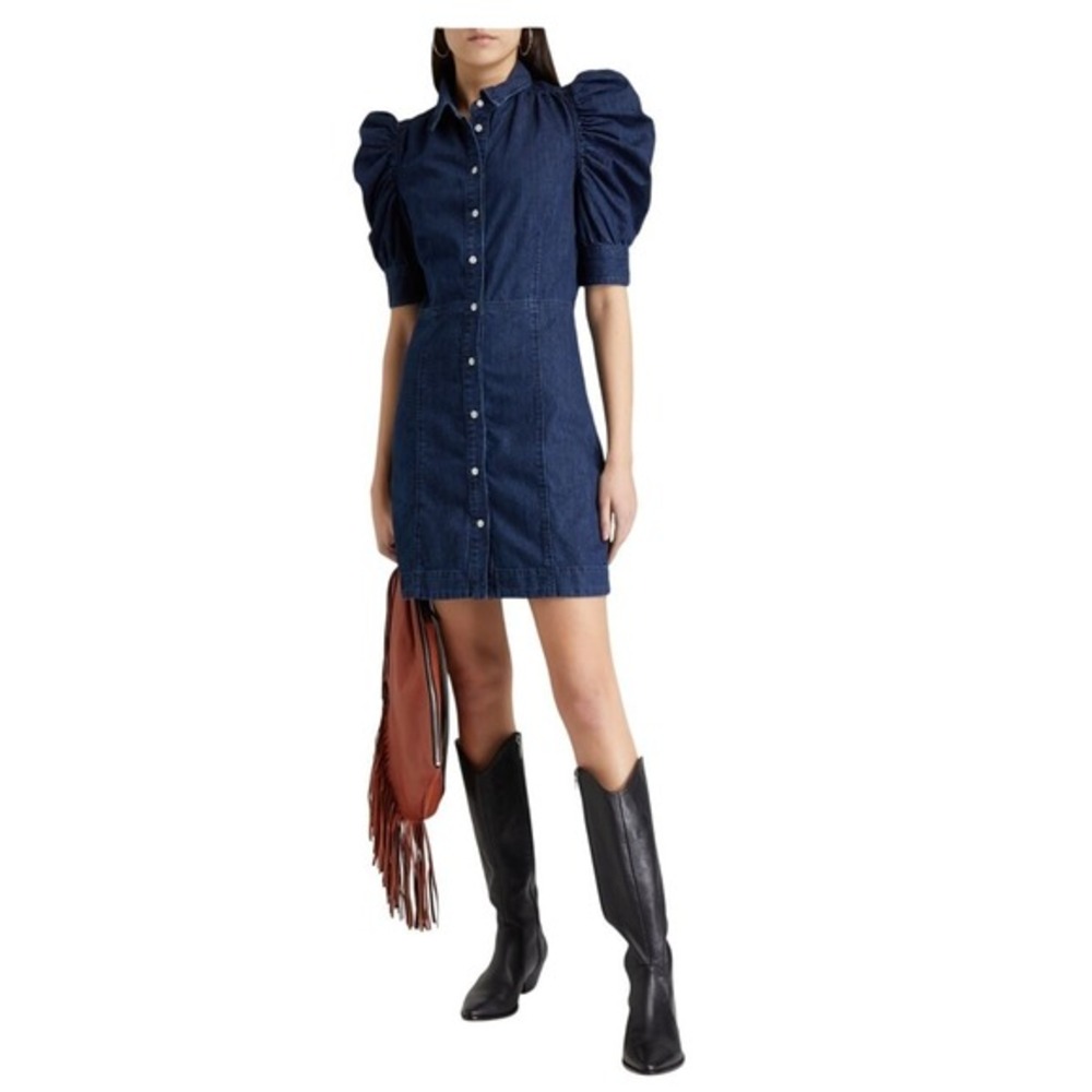 FRAME Denim Gillian Puff Sleeve Denim Dress Mini Button Front XS
